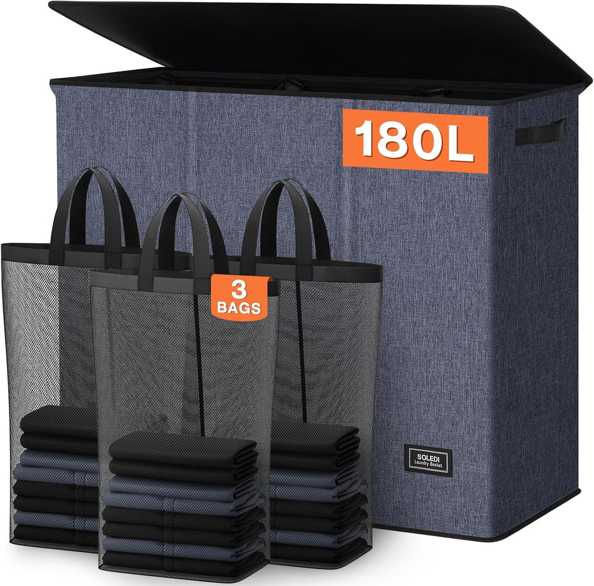 SOLEDI Large Laundry hamper 3 Section with Laundry Bag, XL Clothes Basket