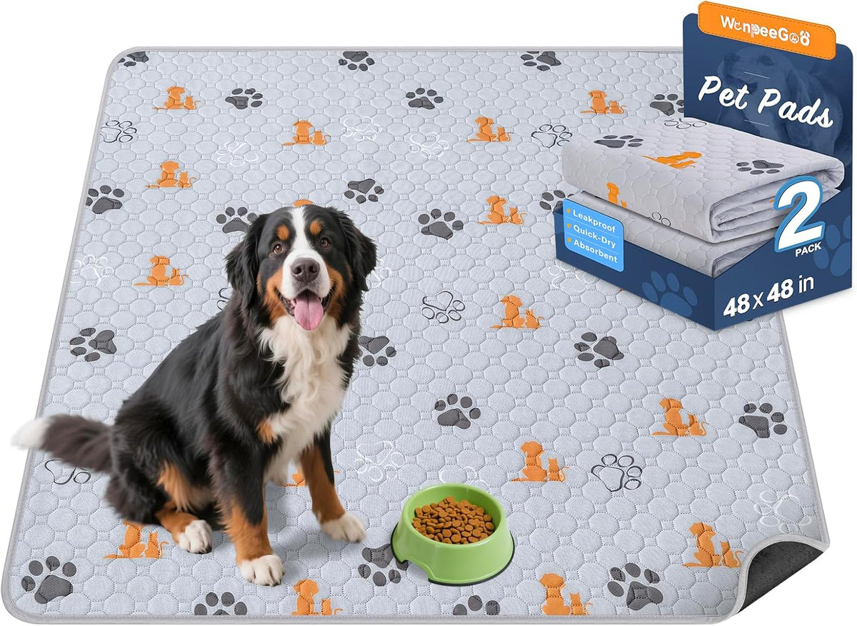 WanpeeGoo Washable Pee Pads for Dogs, Waterproof, 18 x 24 in, 4 Pack, Gray | Super Absorbent, Waterproof and Non-Slip; Washable, Reusable Dog Pads for Crates, Playpens, Floors, Furniture and Travel