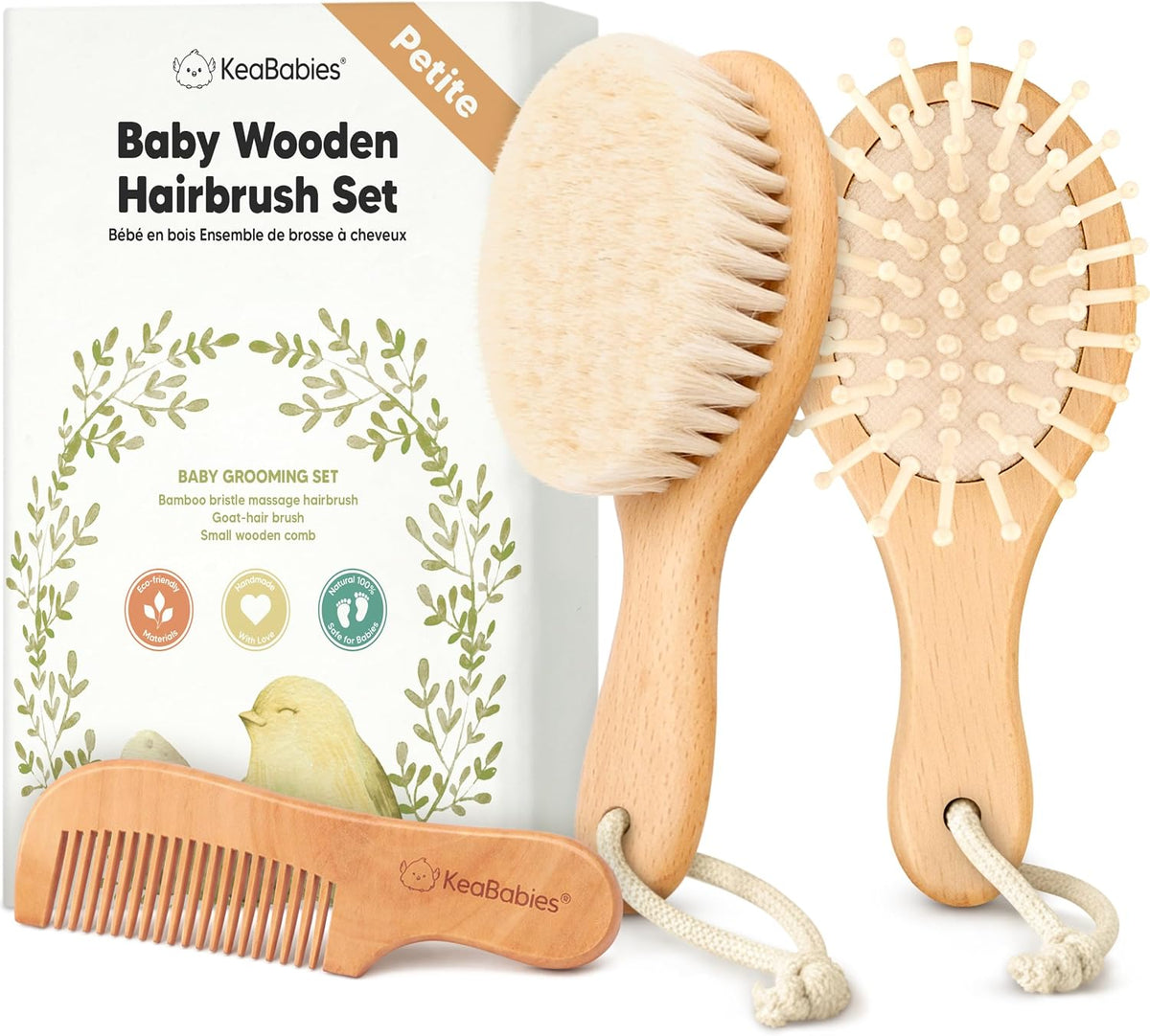 Wooden Baby Hair Brush Set for Newborns, Toddler Comb (Walnut, Regular)