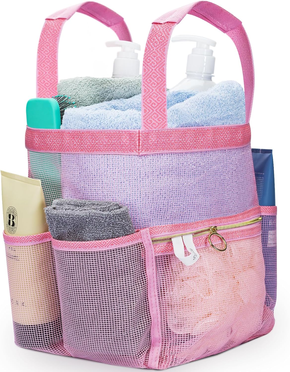 DV Lifestyle Mesh Shower Bag 10.2x9.9'' Quick-Dry Caddy with Zipper & 2 Pockets. Portable Toiletry Tote for Bathroom, Gym, Travel, Camp, Beach, for Sunscreen, Dorm & College Essentials (Black)