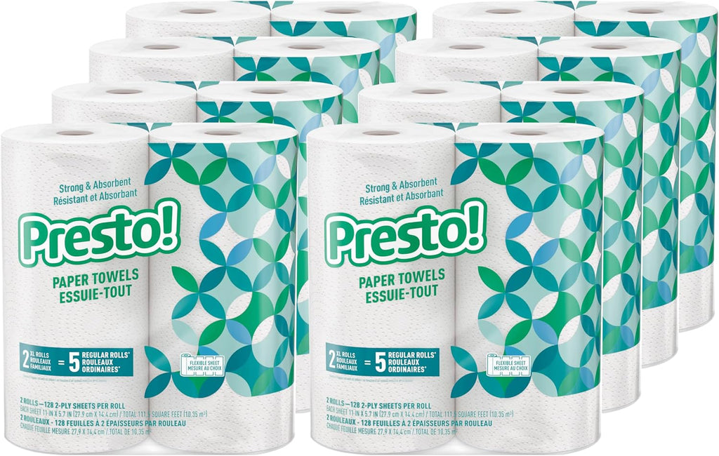 Amazon Brand - Presto! Ultra-Strong Premium Paper Towels, 158 Sheet Huge Roll - Flex-a-Size, 12 Rolls (2 Packs of 6), Equivalent to 38 Regular Rolls, White