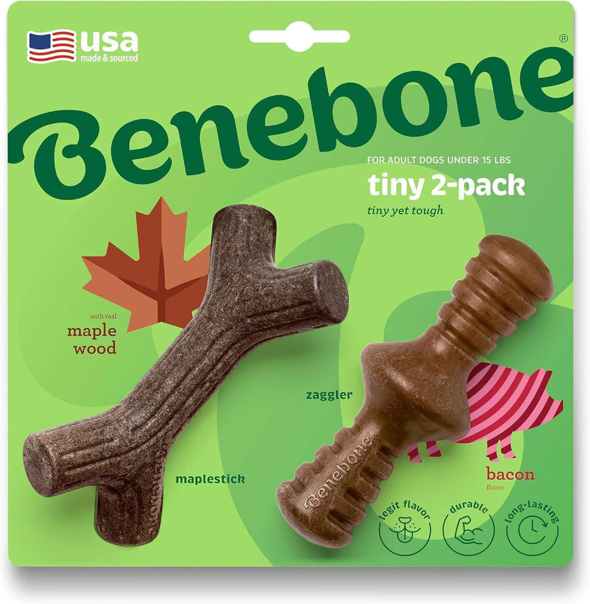 Benebone Small 4-Pack Dog Toys for Aggressive Chewers – Under 30 lbs | Durable, Multipack, Super Chewer, Made in USA, Dog Bones, Long-Lasting, A Size for Every Dog, Keeps Them Busy