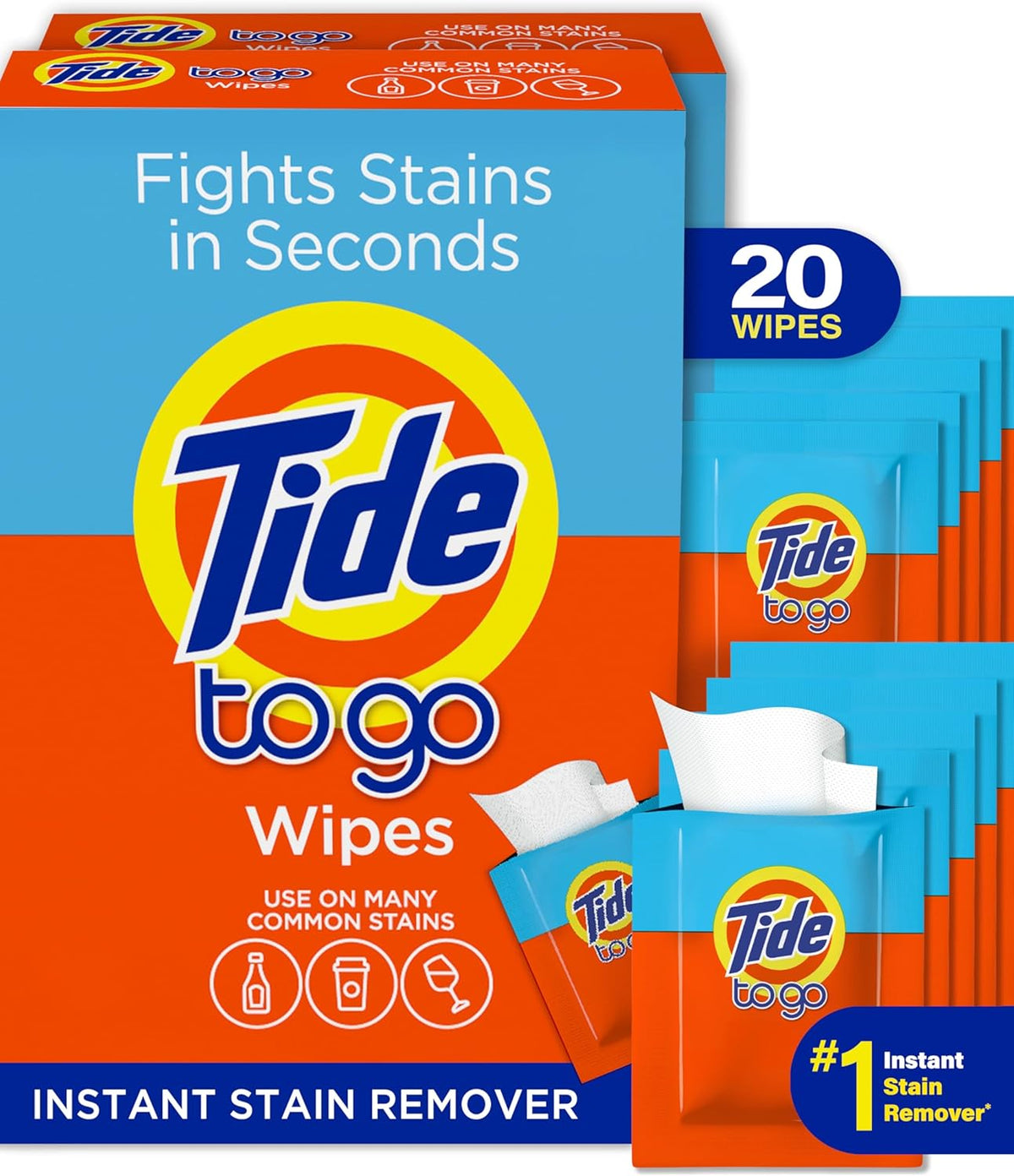 Tide To Go Stain Remover Wipes for Clothes, Instant Laundry Travel Stain & Spot Remover, 3 Pack, (30 Wipes Total)
