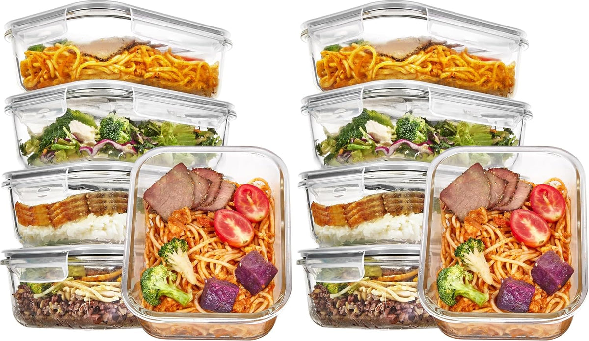 Vtopmart 5Pack 22oz Glass Storage Containers with Lids, Grey