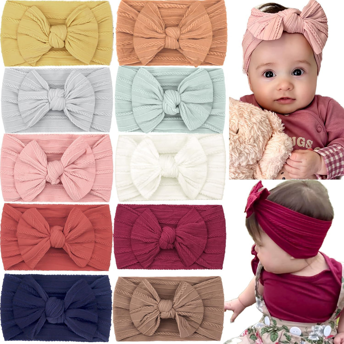 CÉLLOT Super Stretchy Soft Knot Baby Headbands with Hair Bows For Newborn