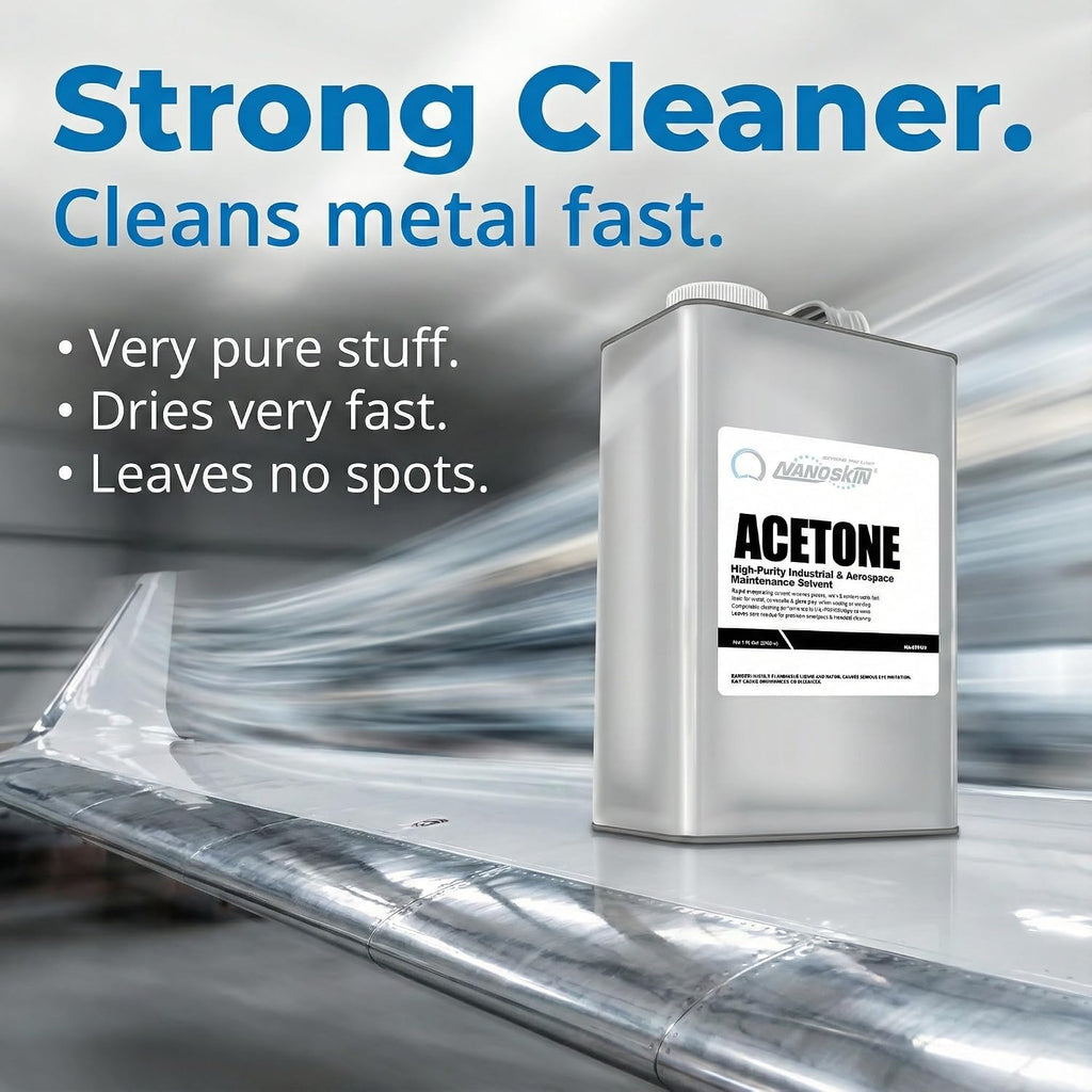 Nanoskin Acetone 1 Gallon – Industrial & Aerospace Grade Solvent Cleaner, Fast-Evaporating Degreaser for Metal, Glass & Composite Surface Prep, Residue-Free Formula for Paint & Adhesive Removal