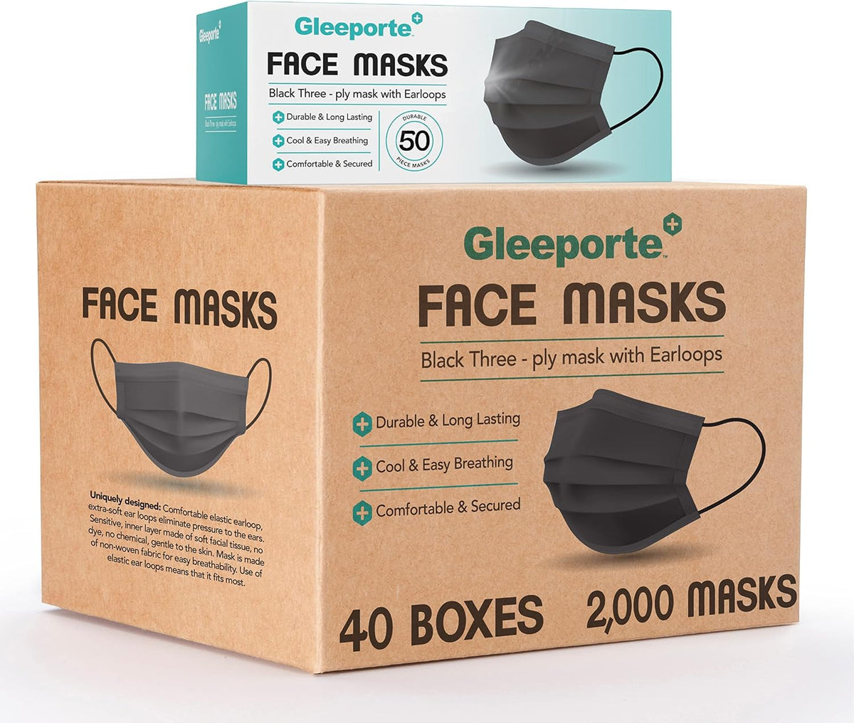 [Pack Of 150] Black Disposable Face Mask, 3-Ply Adult Masks, Facial Cover with Elastic Earloops For Home, Office, School, and Outdoors
