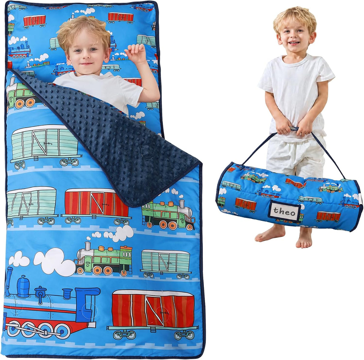 Lasoftan Toddler Nap Mat with Pillow and Blanket, Extra Large Rolled Napping Mats,Slumber Bags for Boys Girls,Kids Sleeping Bag for Daycare, Preschool Travel Camping