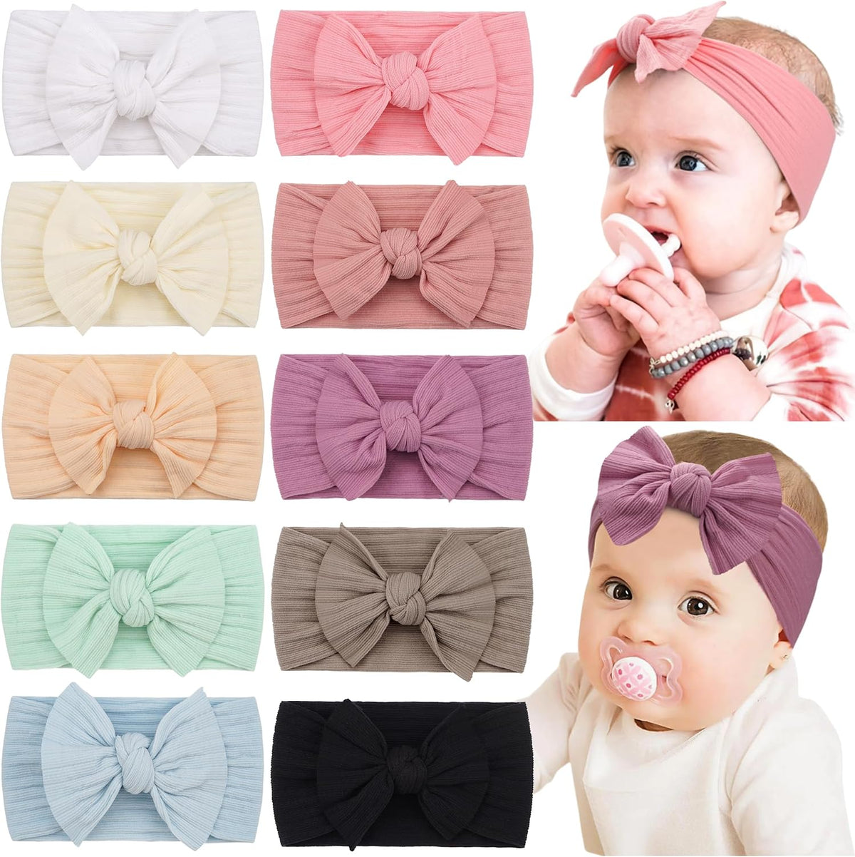 CÉLLOT Super Stretchy Soft Knot Baby Headbands with Hair Bows For Newborn