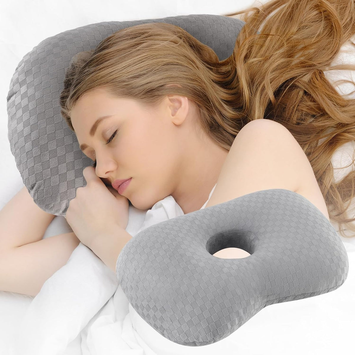 Ear Piercing Pillow, Ear Pillow with Ear Hole for Side Sleepers