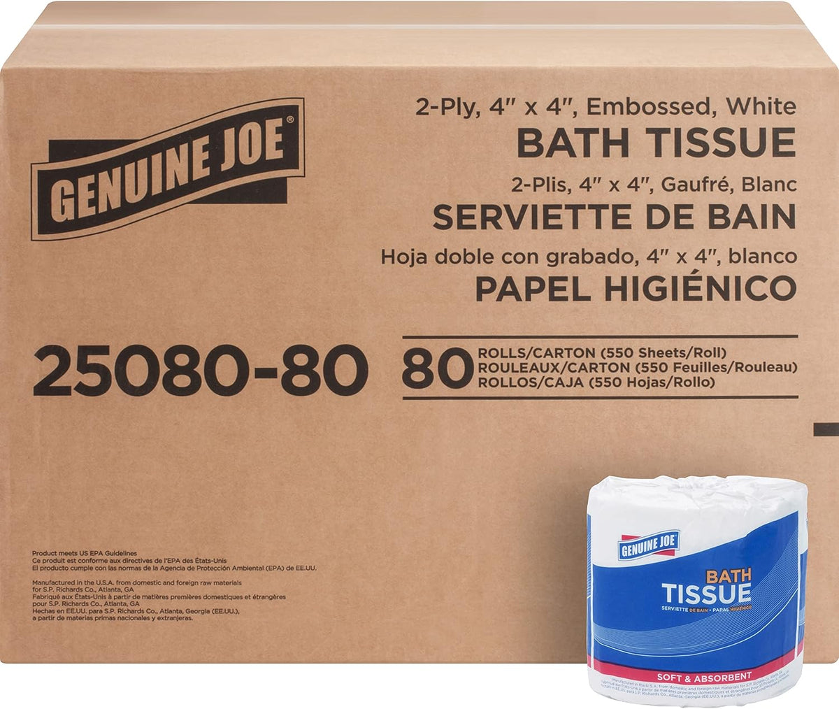 Genuine Joe Standard Bath Tissue, 3" x 4", 2-Ply, 400 Sheets/Roll, 96 Count