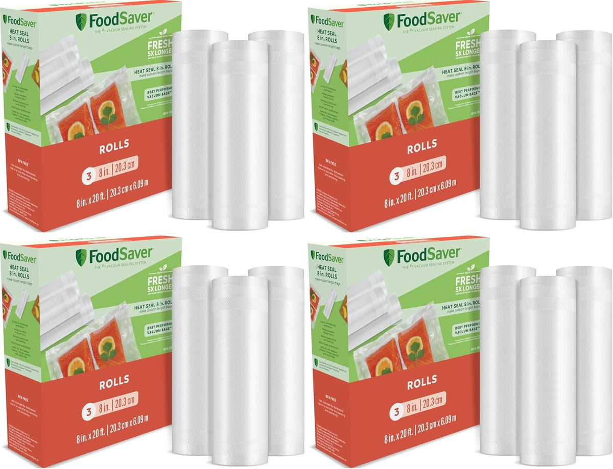FoodSaver Custom Length Vacuum Sealer Bags Multipack, 5 Count Rolls for Airtight Food Storage and Sous Vide - Compatible with FoodSaver, 8 (2 Pack) and 11 (3 Pack)