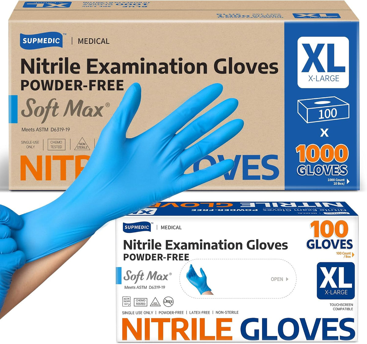 Supmedic Medical Soft Max Nitrile Exam Disposable Gloves Powder-Free 1000Ct