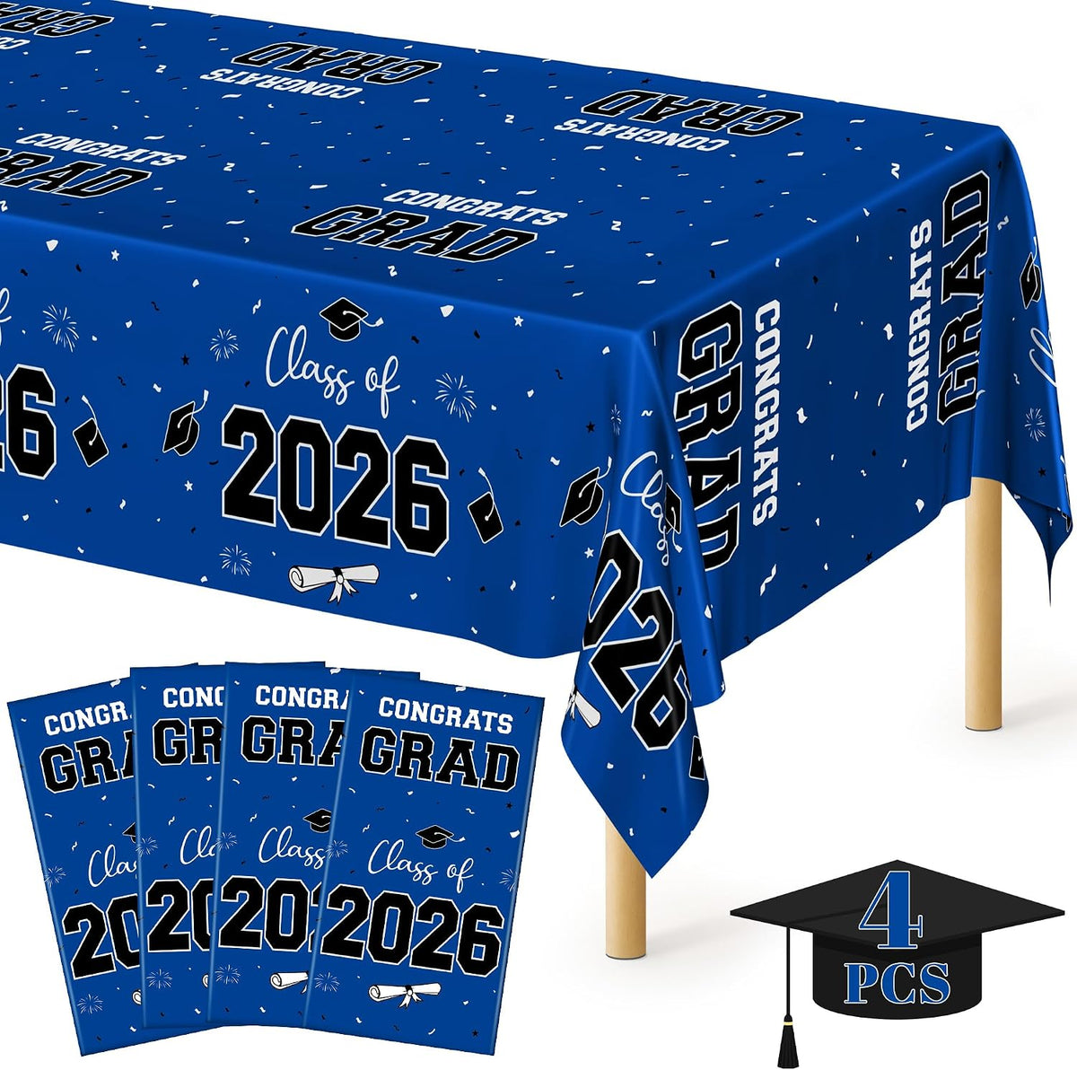 4Pack Black and Gold Tablecloths for Events, 54" x 108" Plastic Table Cloth Disposable for Rectangle Tables, Waterproof Table Cloth Cover for New Years Eve Decorations Holiday Birthday Wedding Dining