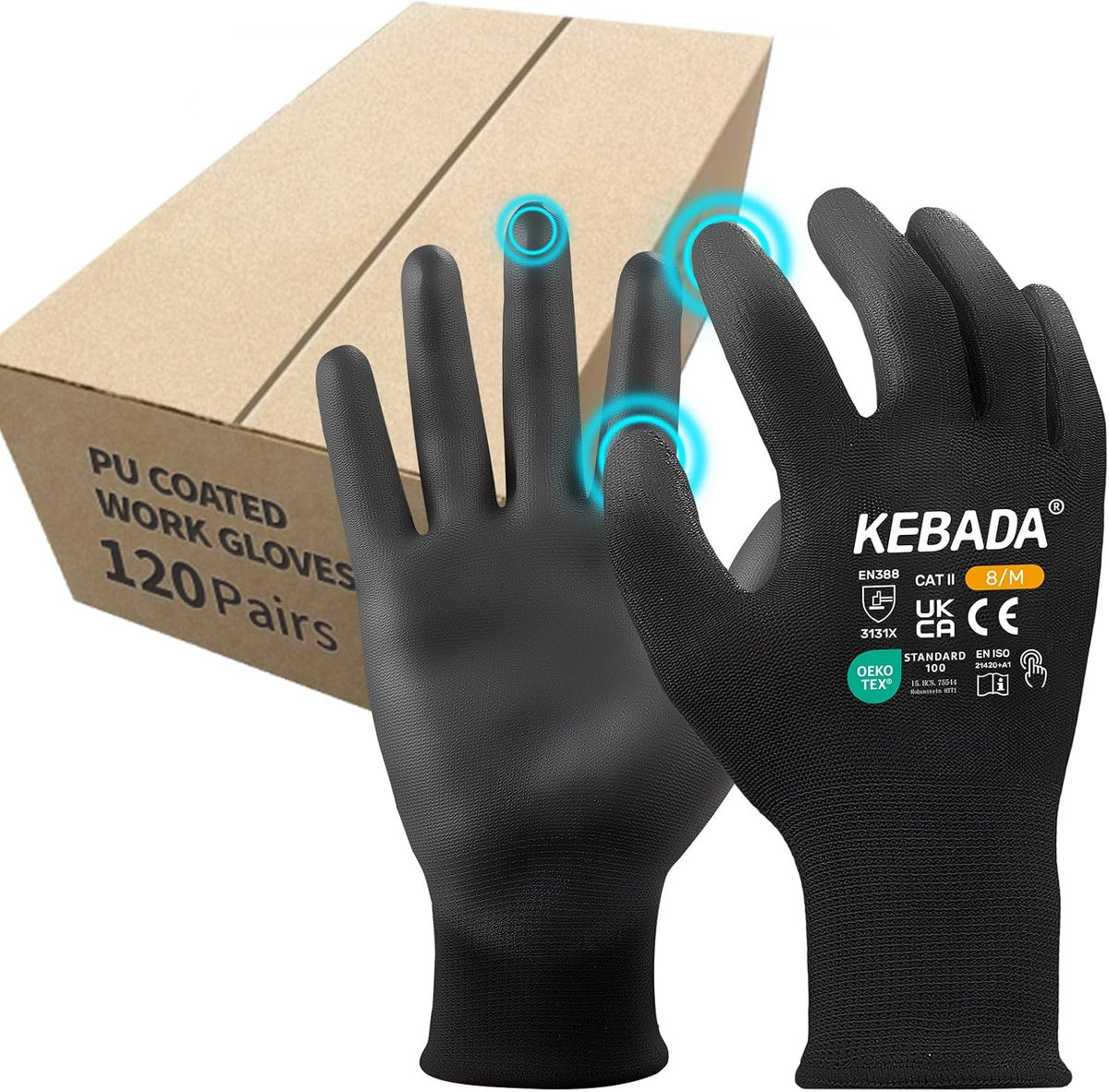 Kebada W1 Safety Work Gloves for Men & Women, Touchscreen, PU Coated