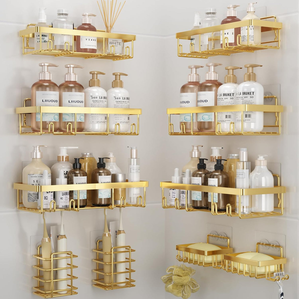 Liuoud 5 Pack Shower Caddy for Inside Shower, Pink Bathroom Decor Set