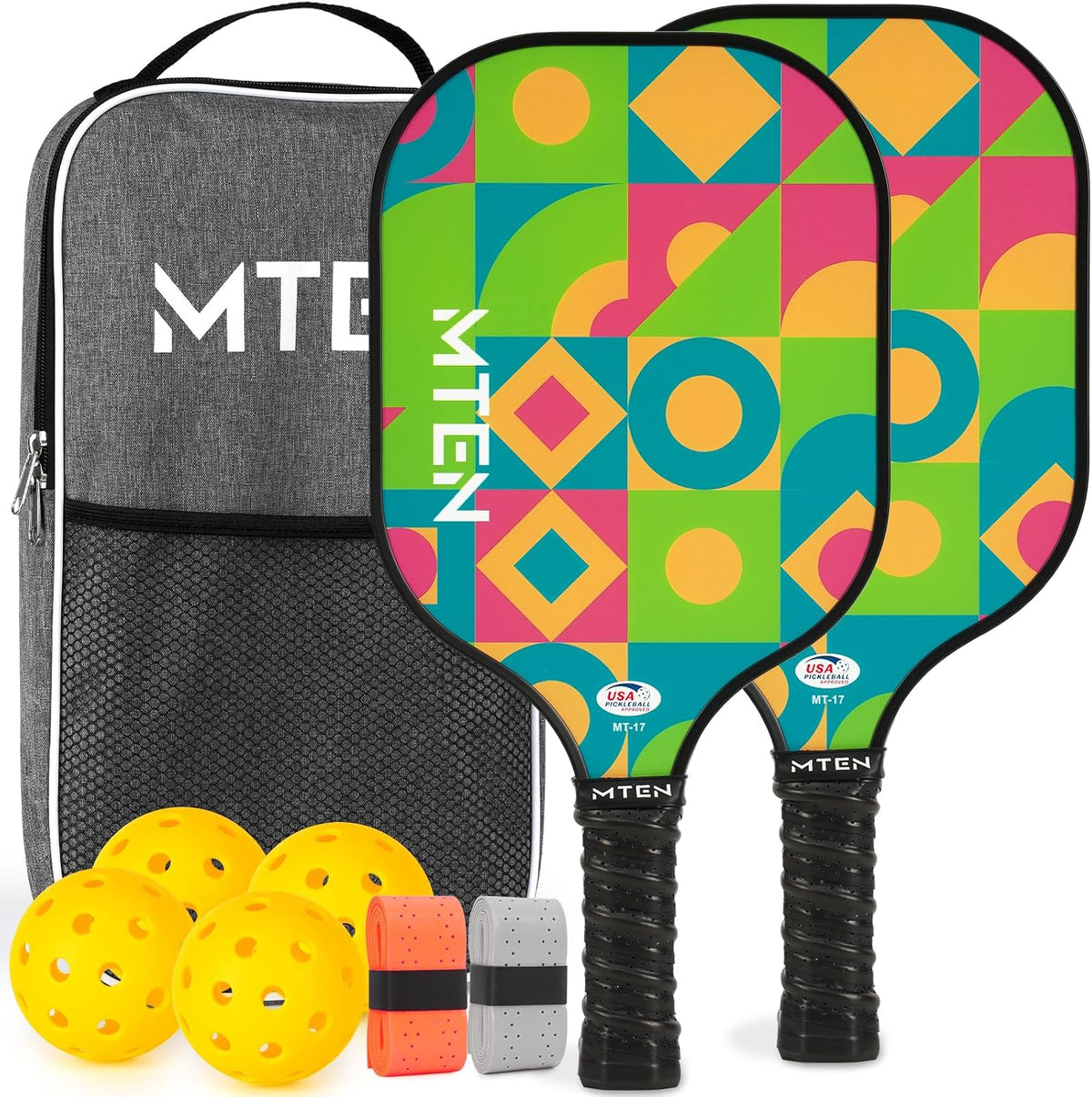 MTEN Pickleball Paddles Set of 2/4/1, USAPA Approved Fiberglass Rackets
