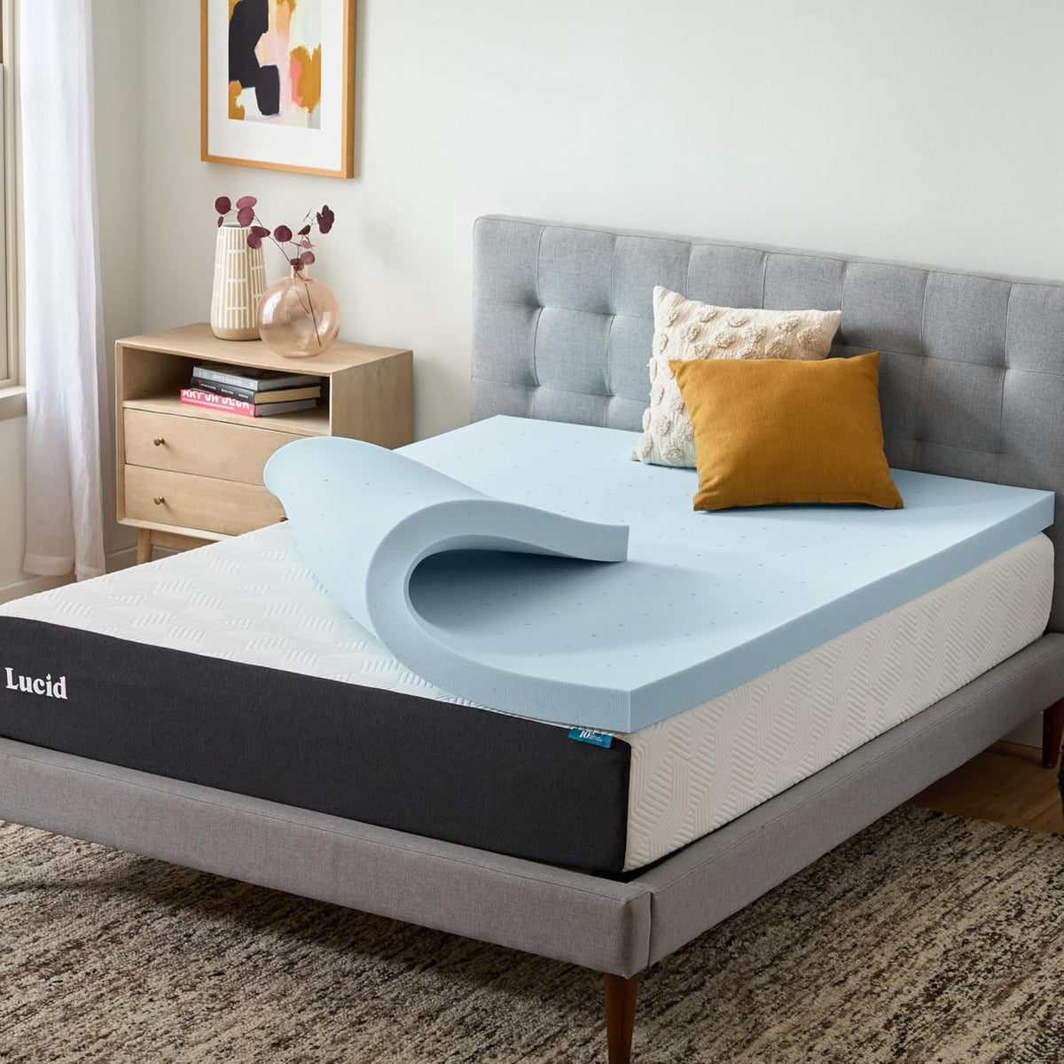 Lucid 4 Inch Memory Foam Mattress Topper, Twin XL Size – Cooling Gel Bed Topper – Preassure-Relieving Ultra Plush Feel – Ventilated Breathable Design – CertiPur Certified - Dorm Room Essentials