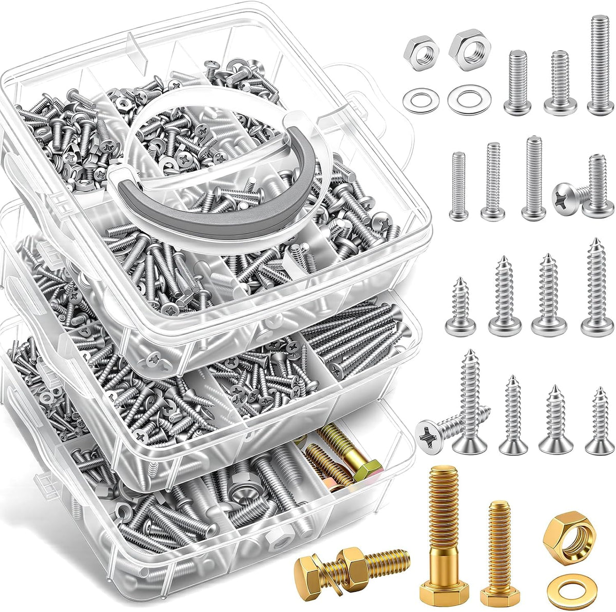 smseace 516Pcs Nuts and Bolts Assortment Kit 21-Sizes M3/M4/M5/M6 Nut Bolt Washer Assortment Kit for Machinery, Furniture, Automotive, Motorcycle Repairs