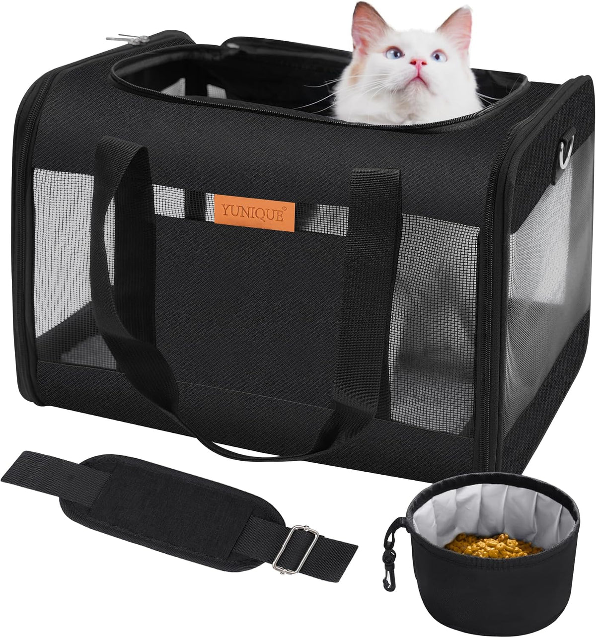 YUNIQUE Soft-Sided Cat & Dog Carrier for Pets Up to 15 Lbs, Airline Approved Collapsible Travel Puppy Carrier with Lightweight Fabric Design (Grey)