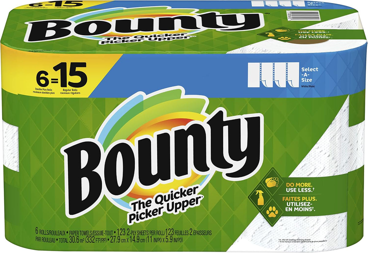 Bounty® Select-A-Size® Double 2-Ply Paper Towels, 98 Sheets Per Roll, Pack of 12 Rolls