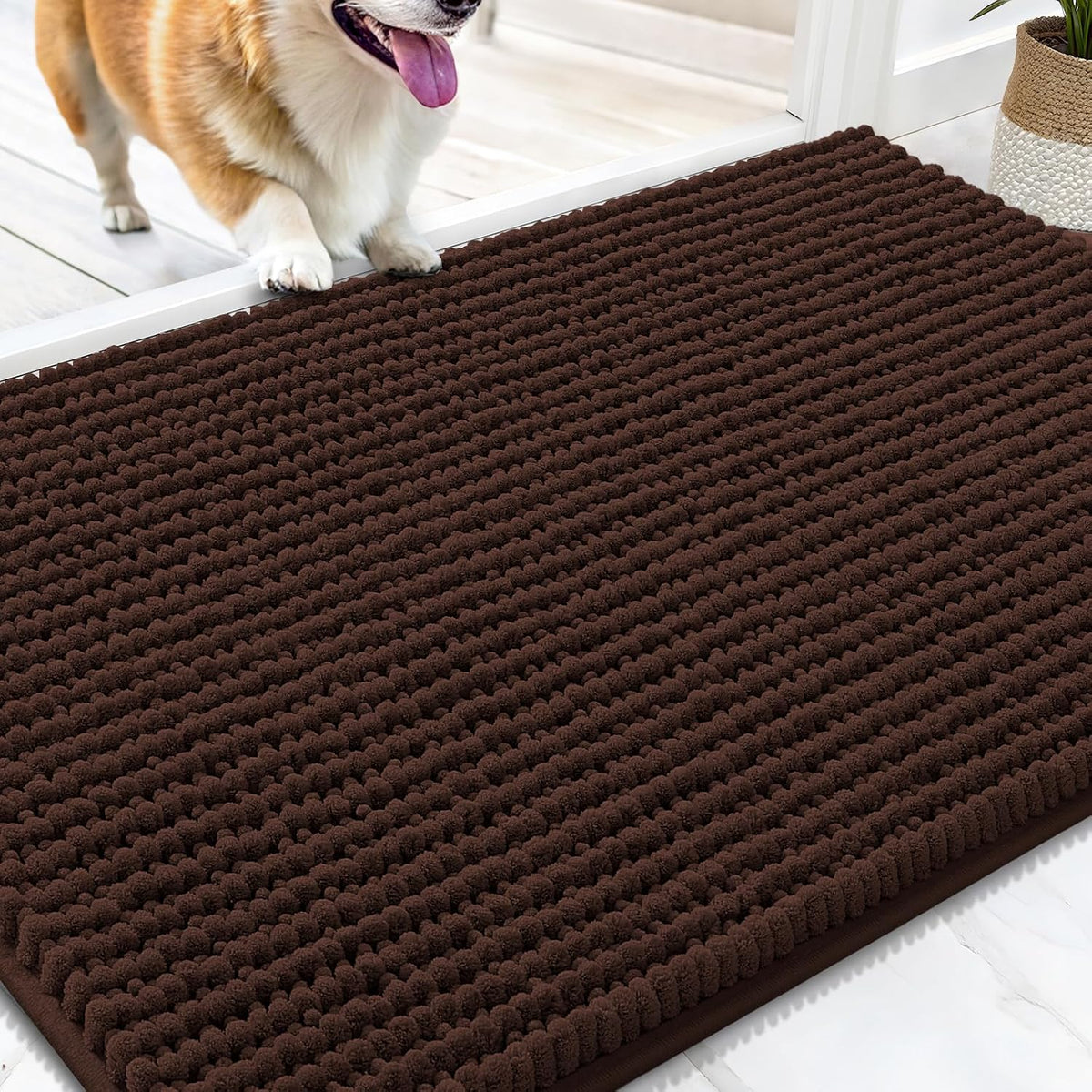 OLANLY Dog Door Mat for Muddy Paws 30x20, Extra Absorbent Chenille Mud Mat