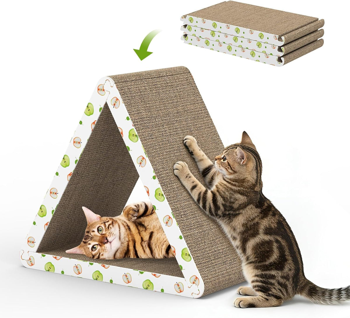 TIMHAKA Cat Scratching Board, Corrugate Cat Scratcher for Indoor Cats with Catnip, Cat Scratch Pad with Premium Scratch Textures Design, Cardboard Cat Scratcher with Double-Sided Usability (Pack of 2)