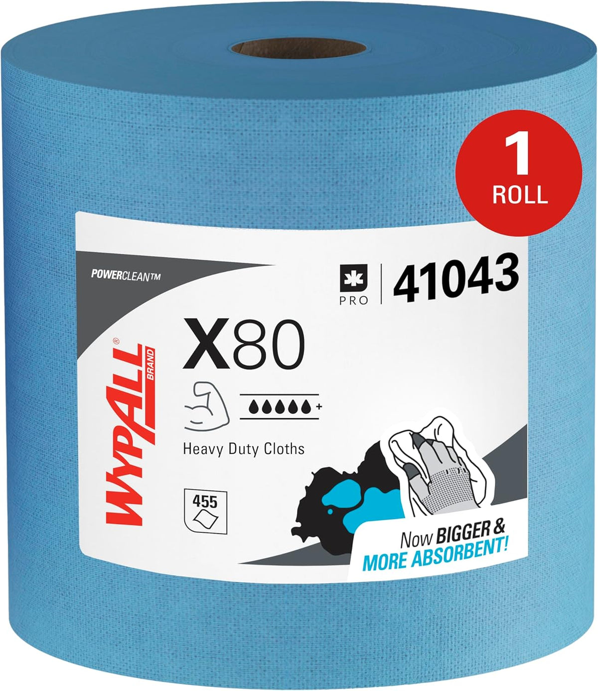 WypAll PowerClean X80 Heavy Duty Cloths, Jumbo Roll, 455 Towels (41055)