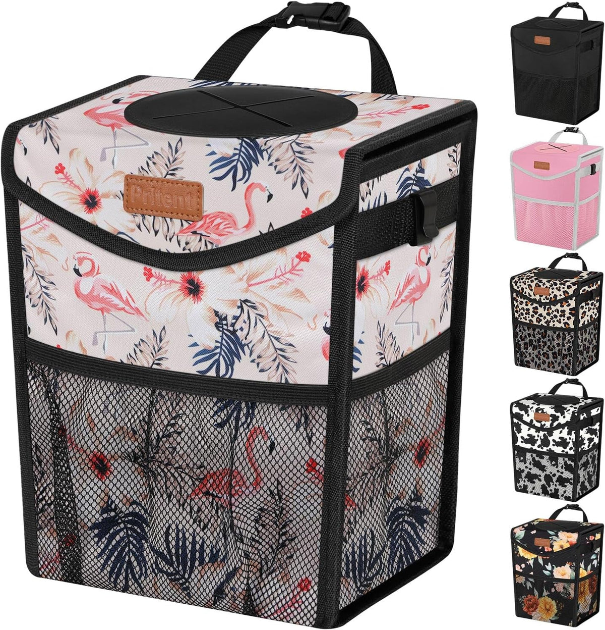 Pritent Car Trash Can with Lid Leakproof Car Garbage Bag Vehicle Trash Bin
