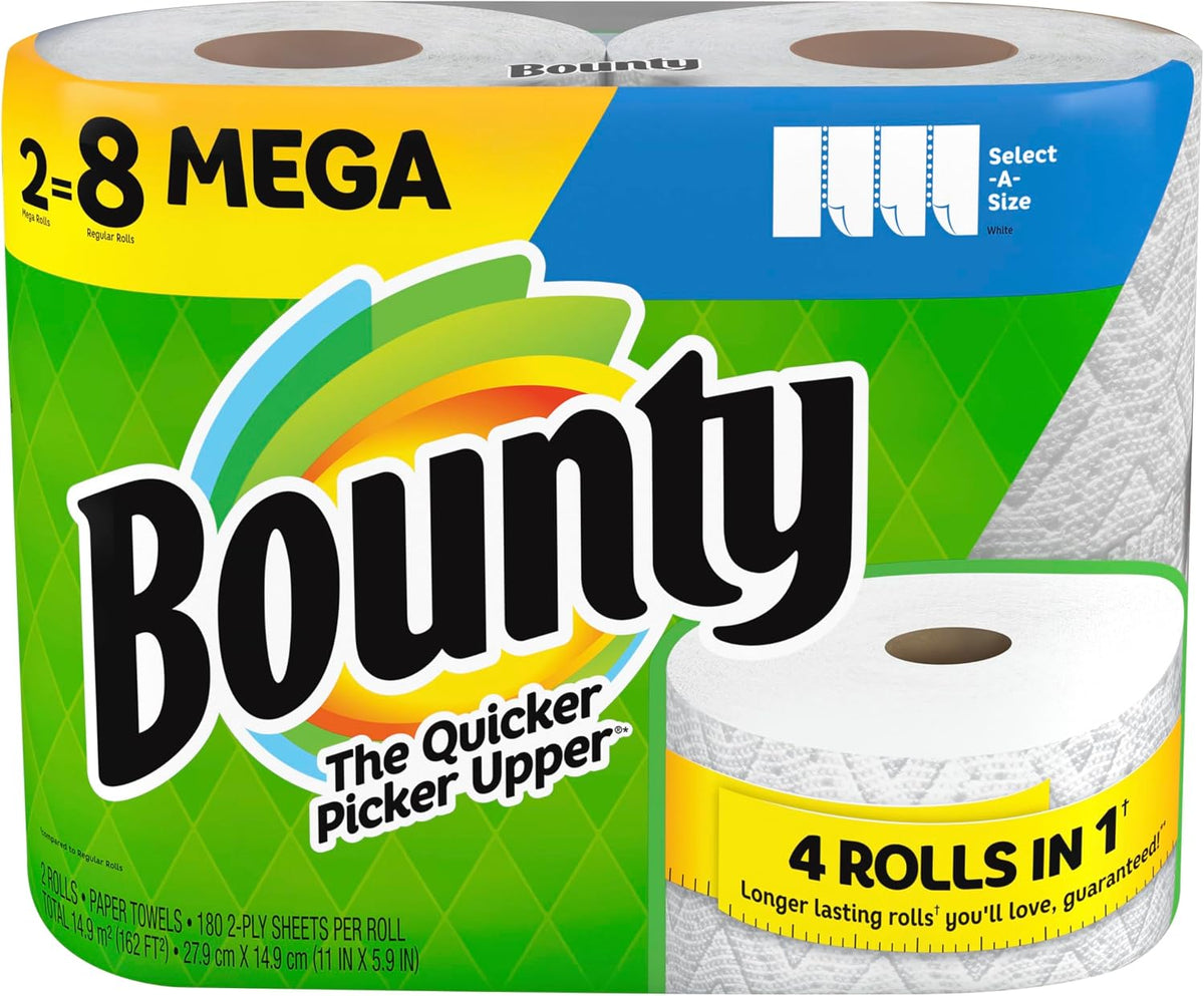 Bounty® Select-A-Size® Double 2-Ply Paper Towels, 98 Sheets Per Roll, Pack of 12 Rolls