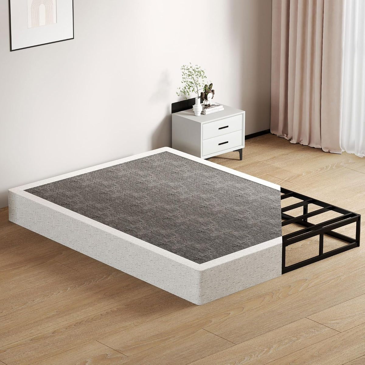 SHOANED Queen Size Box Springs - 5 Inch Low Profile Mattress Foundation No Noise Heavy Duty Metal Basics Bed Base with Clean Fabric Cover, Easy Assembly
