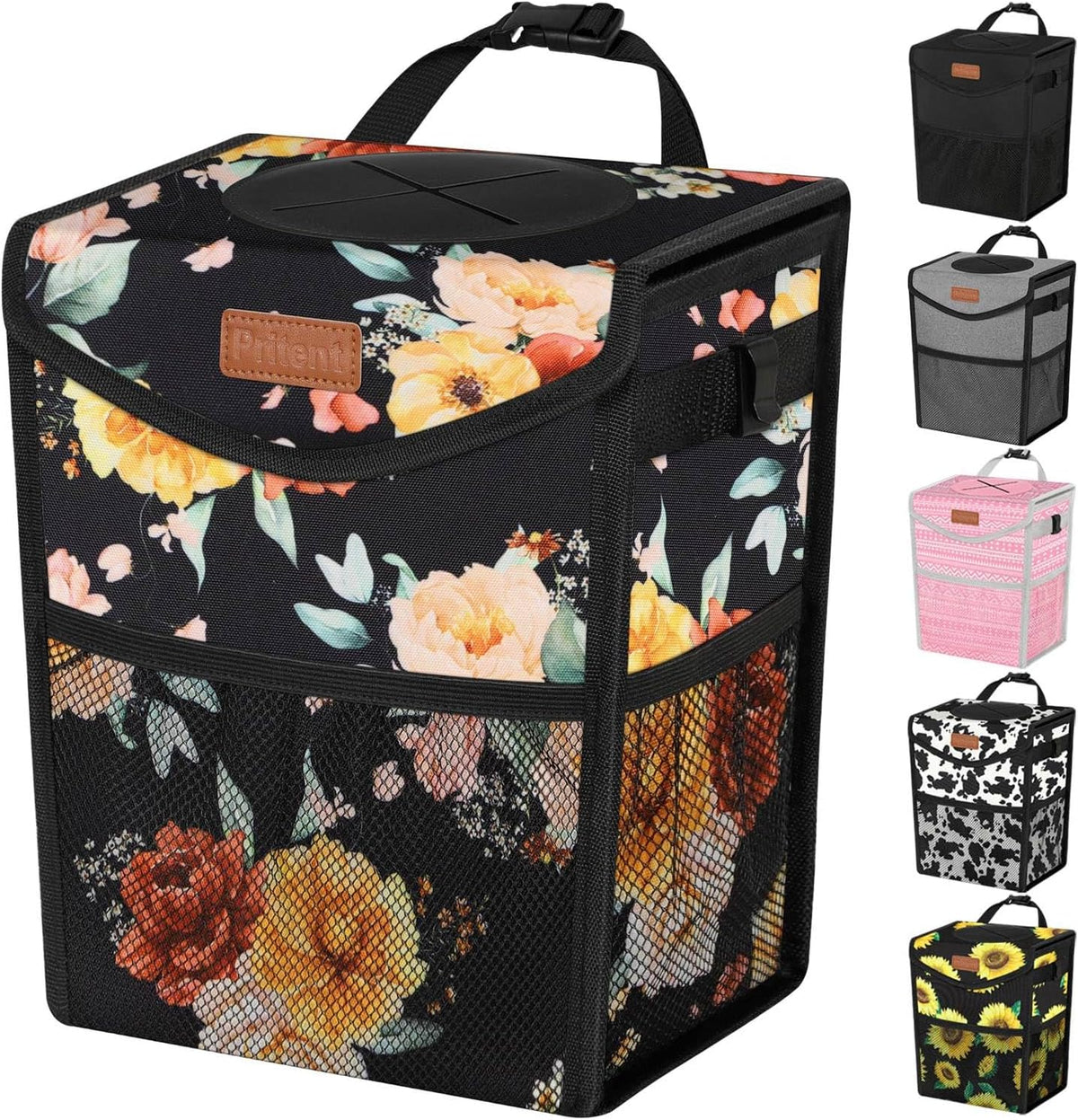 Pritent Car Trash Can with Lid Leakproof Car Garbage Bag Vehicle Trash Bin