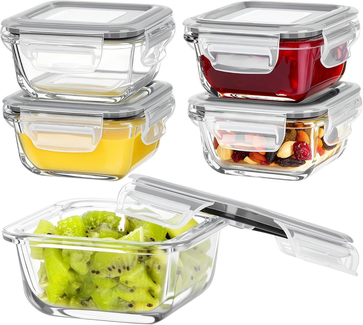 Vtopmart 5Pack 22oz Glass Storage Containers with Lids, Grey