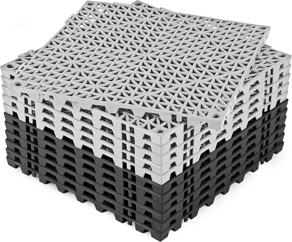 ToLanbbt Modular Interlocking Cushion 12P 11.8" x 11.8" Interlocking Rubber Floor Drain Holes Non-Slip Splicing Drainage Mats for Deck, Shower, Kitchen, Drain Pool, Sauna Bath, Indoor Outdoor (Black)