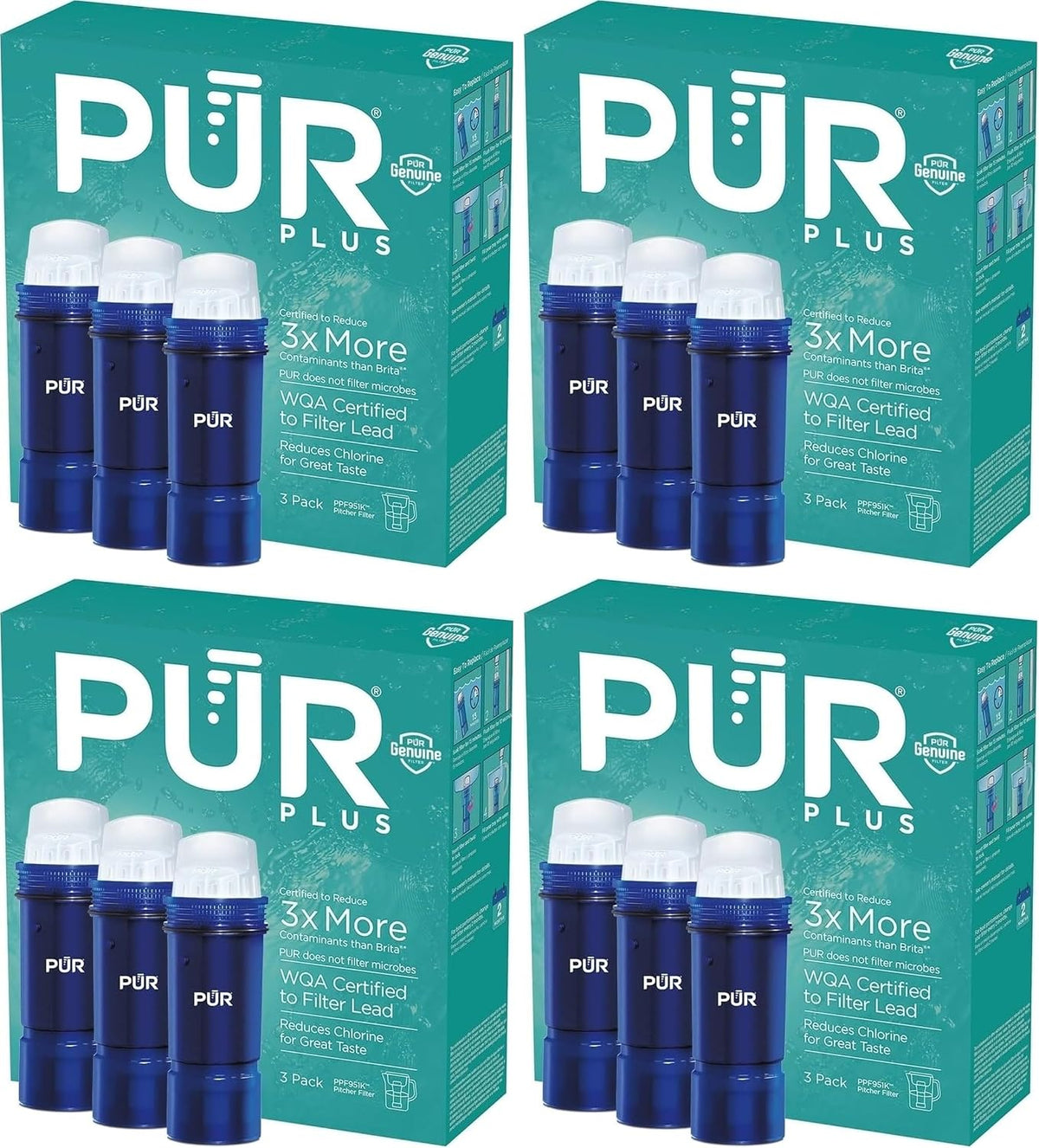 PUR Plus Water Filter Replacement for Pitchers & Dispensers, 6-Month Supply, 3 Count, Blue (PPF951K3)