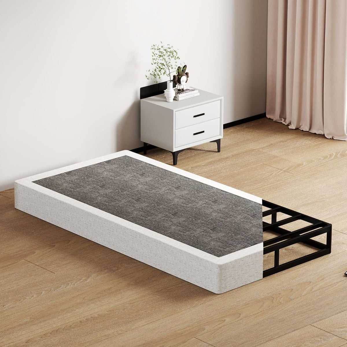 SHOANED Queen Size Box Springs - 5 Inch Low Profile Mattress Foundation No Noise Heavy Duty Metal Basics Bed Base with Clean Fabric Cover, Easy Assembly