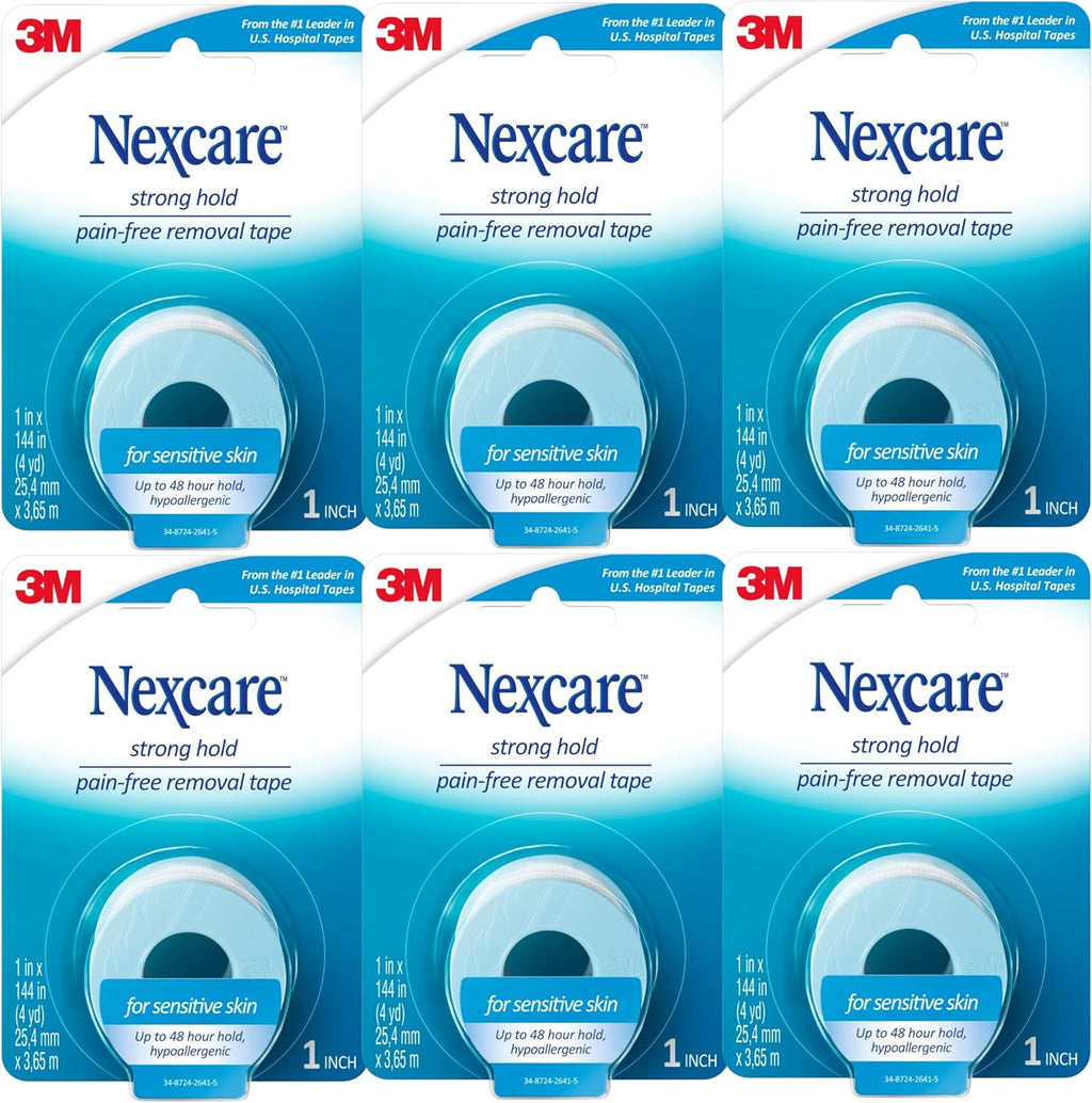 Nexcare Sensitive Skin Low Trauma Tape, 4 Count – Gentle Adhesive Medical Tape for Fragile or Delicate Skin, Hypoallergenic & Latex-Free, Ideal for Post-Surgery Care, Pediatric Use, Frequent Changes