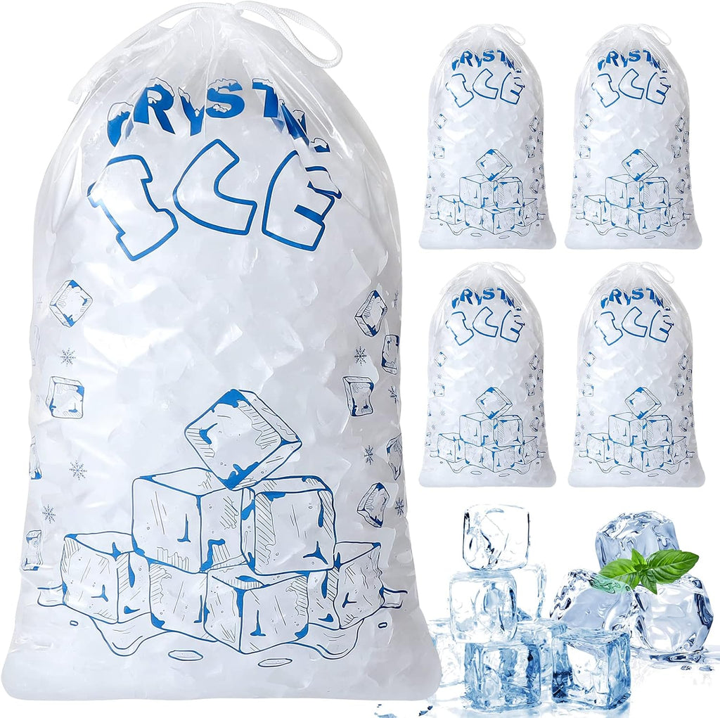 Ice Bags 8 lb with Drawstring, 50 Count Ice Bag for Ice Machine, Heavy-Duty Reusable Ice Cube Bags, Portable Storage and Freezer Keeper