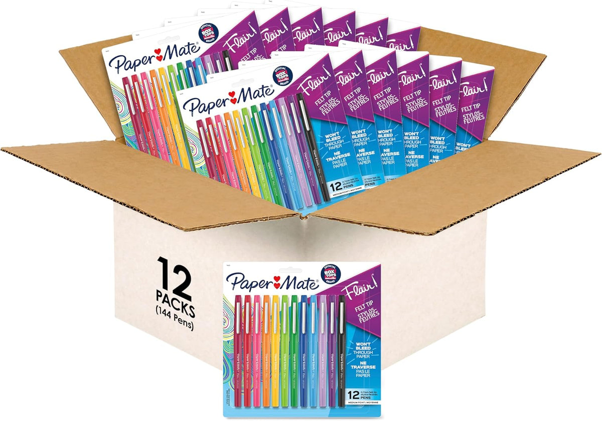 Paper Mate Flair Felt Tip Pens, Medium Point (0.7mm), 12 Count - For Arts & Crafts, Note-Taking, Journaling, School Supplies for Teachers & Students