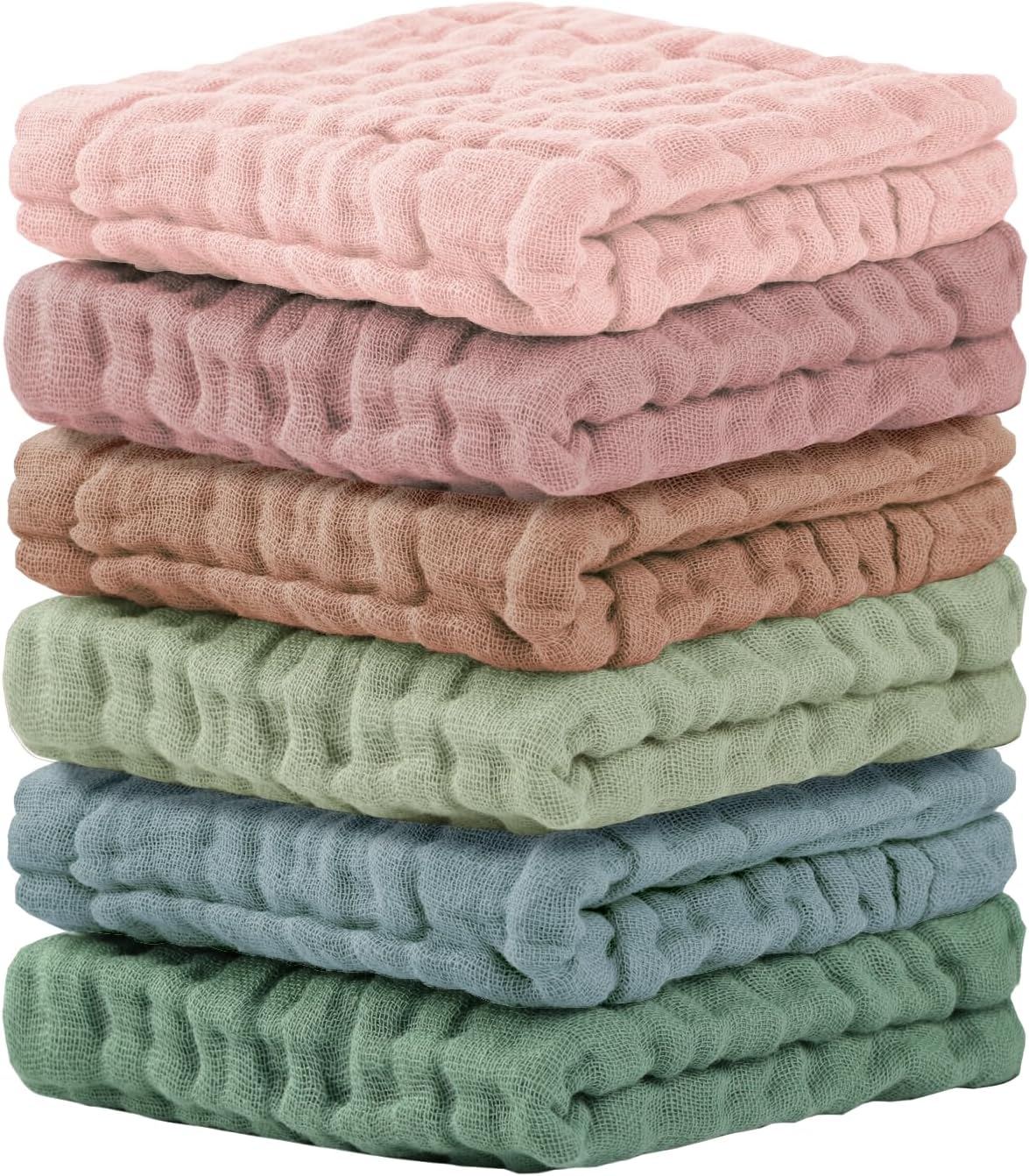 Cuddle Campus 6 Pack Muslin Baby Washcloths, Burp & Wash Cloths for Babies