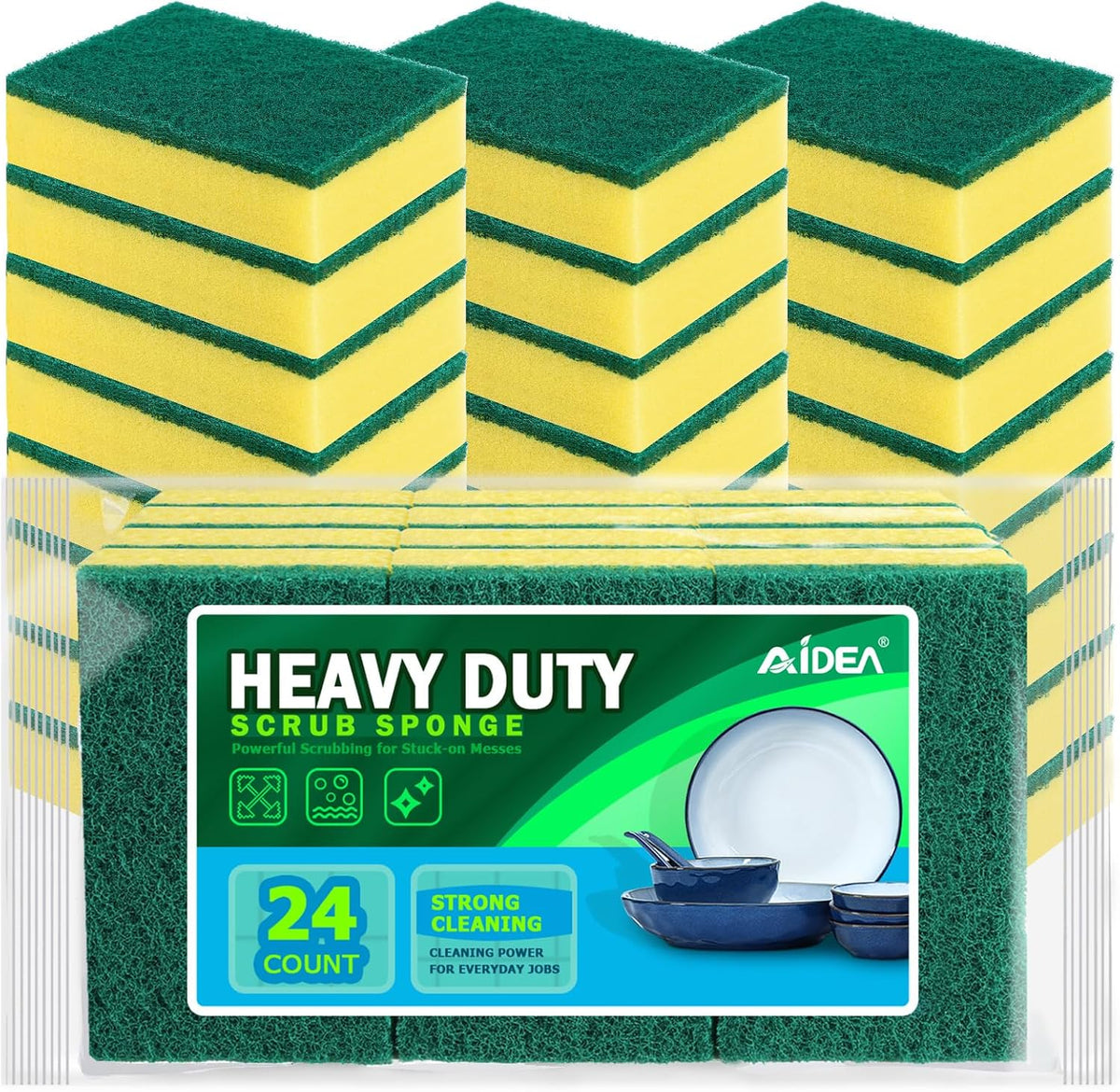 AIDEA Sponges Kitchen, 24-PK Heavy Duty Dish Sponges Kitchen, Scrub Sponges