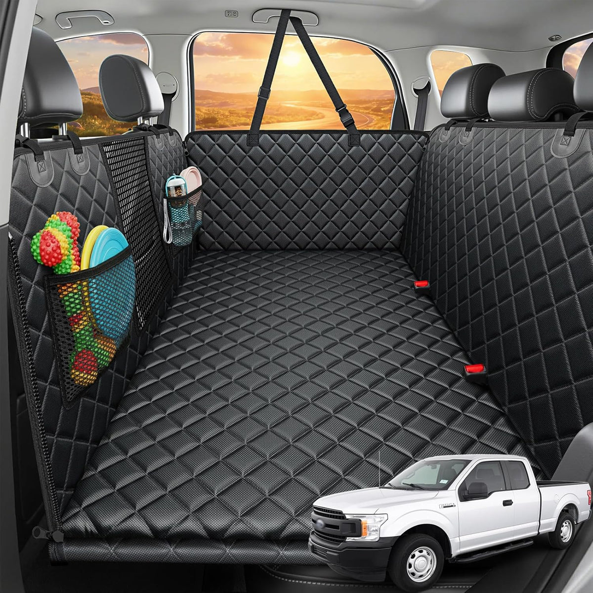 URPOWER Back Seat Extender for Dogs, Large Hard Bottom Dog Car Seat Cover
