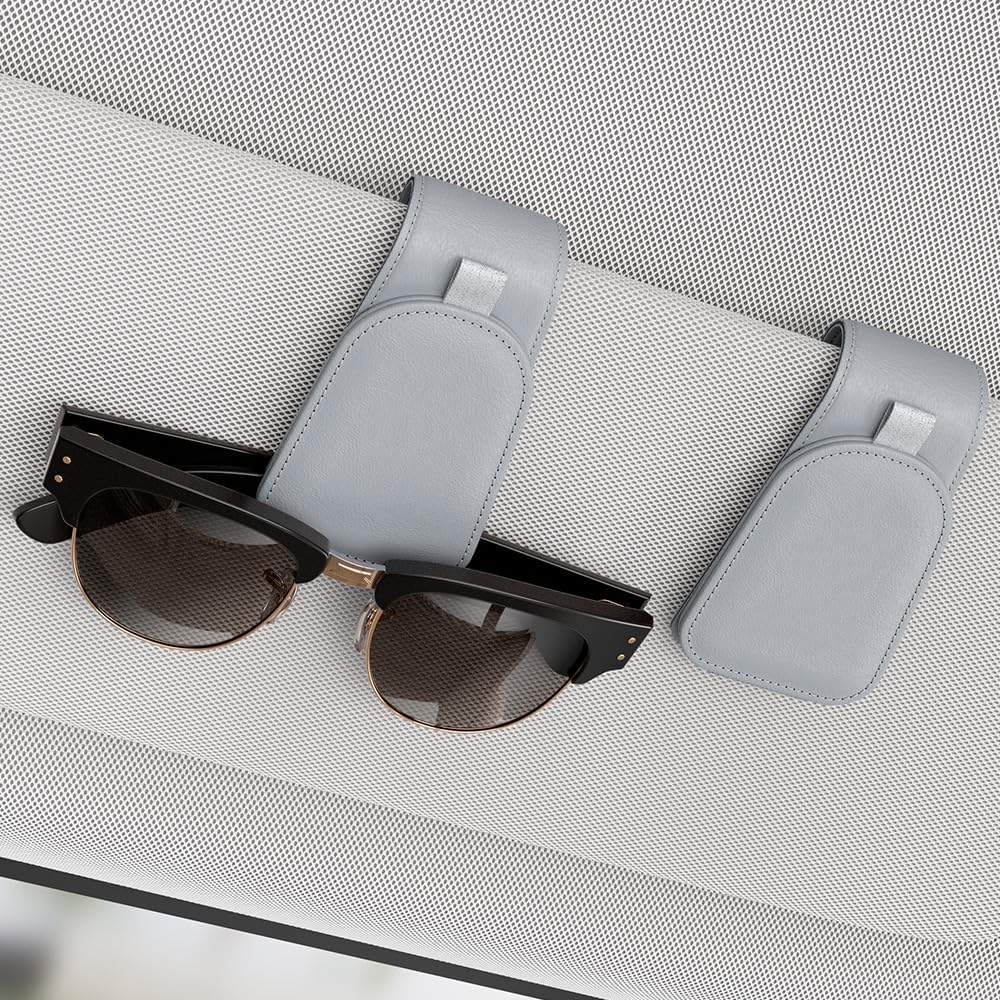 Sotfamily Magnetic Sunglass Holder for Car Visor, 2 Packs, Faux Leather