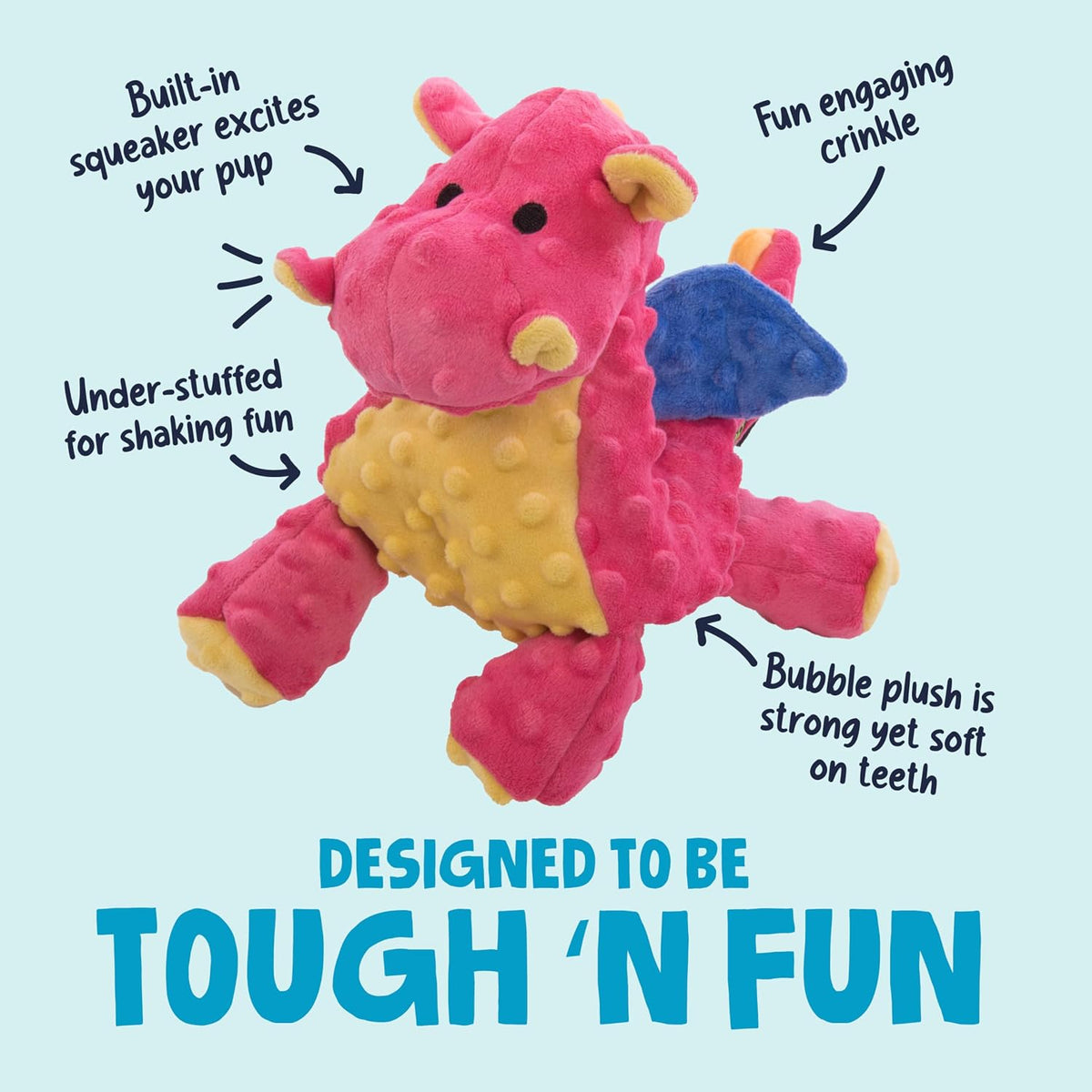 goDog Bubble Plush Dragons Squeaky Dog Toy, Chew Guard Technology - Coral, Large