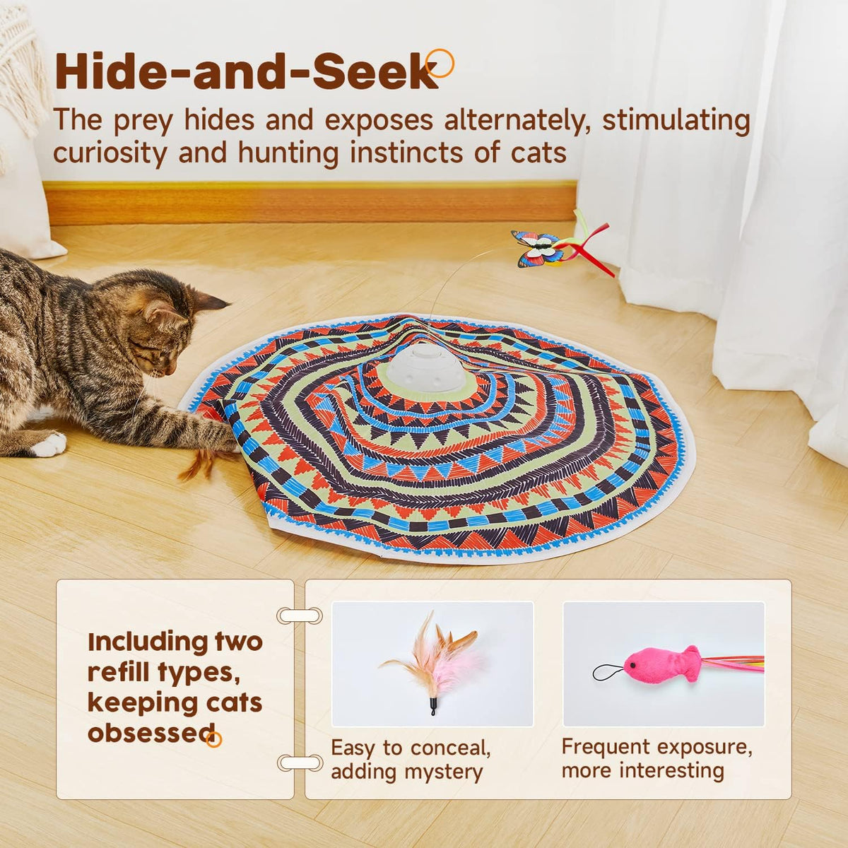 Potaroma Cat Toys Chargeable, 3in1 Hide and Seek, Interactive Fun