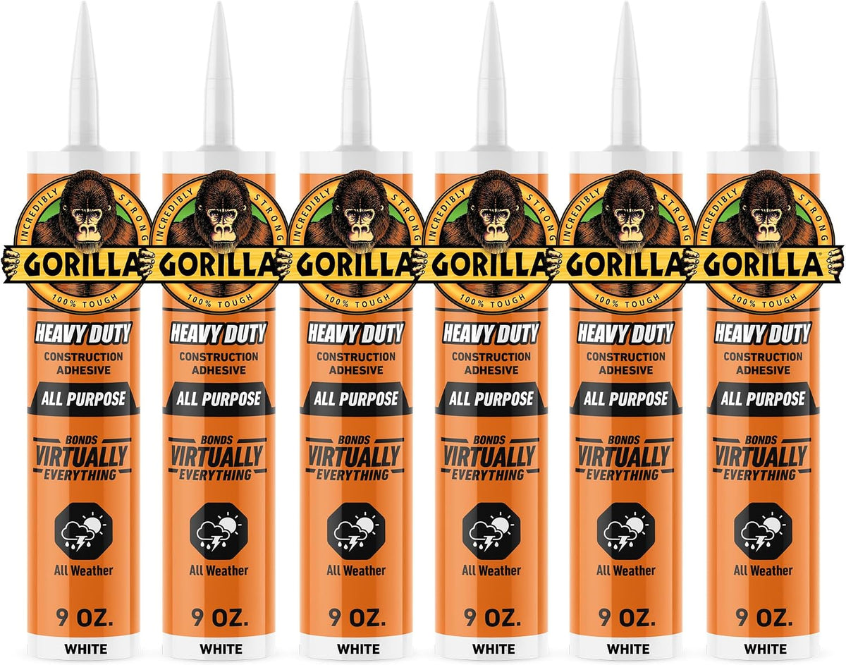 Gorilla Heavy Duty Construction Adhesive, Gap Filling, 9 oz Cartridge