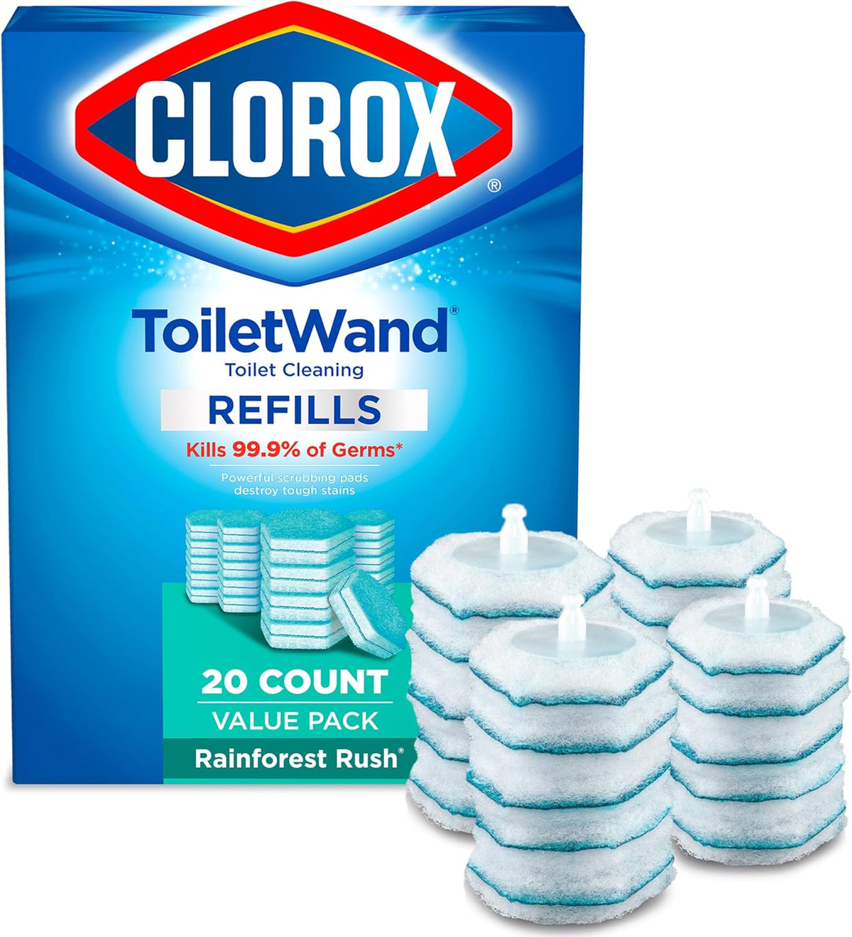 Clorox ToiletWand Toilet Cleaner Refills, Toilet brush, Rainforest Rush, 20 Count