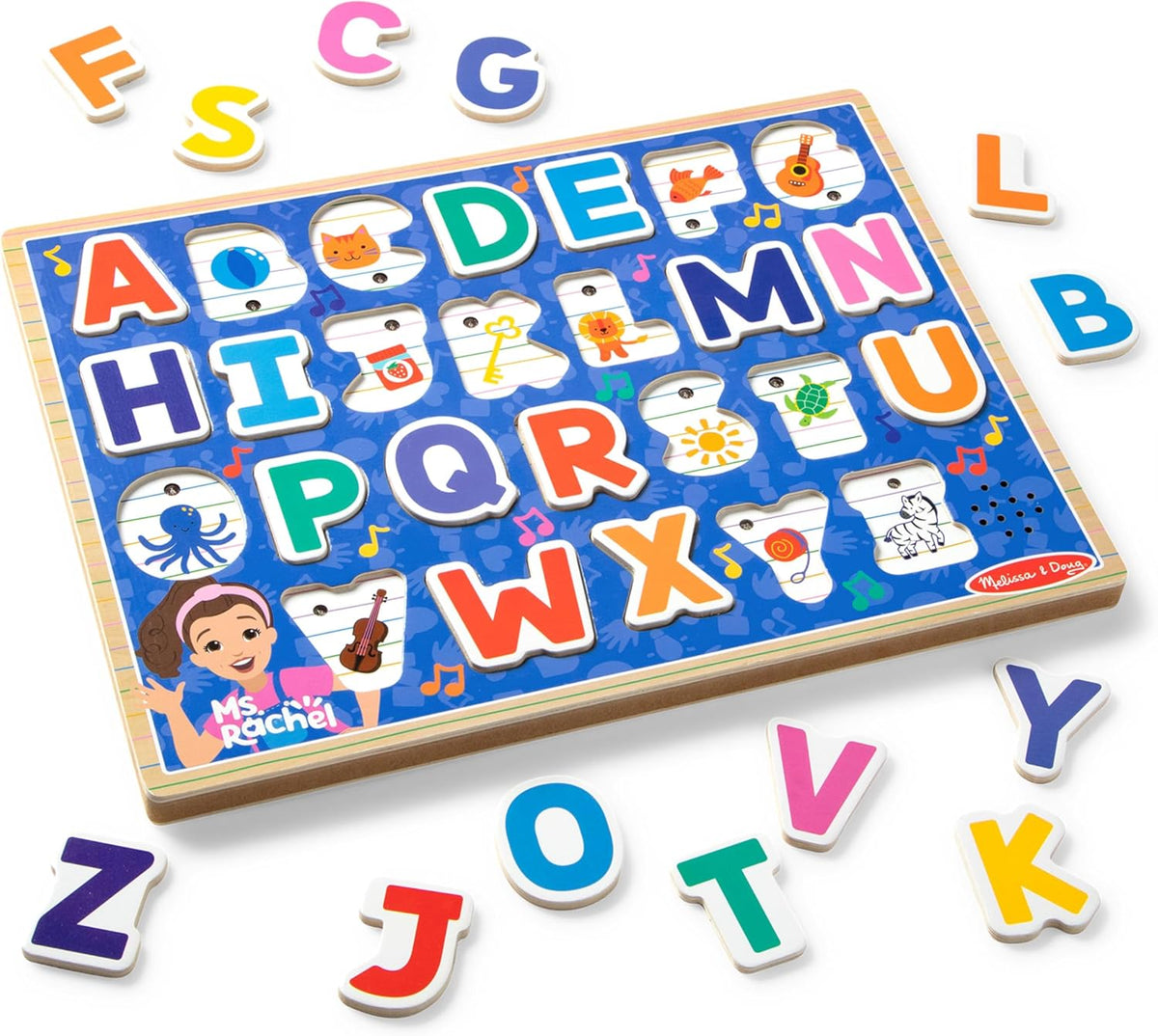 Melissa & Doug® Ms. Rachel™ Wooden Phonics Alphabet Sound Puzzle with Light-Activated Sound Effects, 26-Piece Toddler Toys for Boys and Girls Ages 2+ Years - FSC Certified
