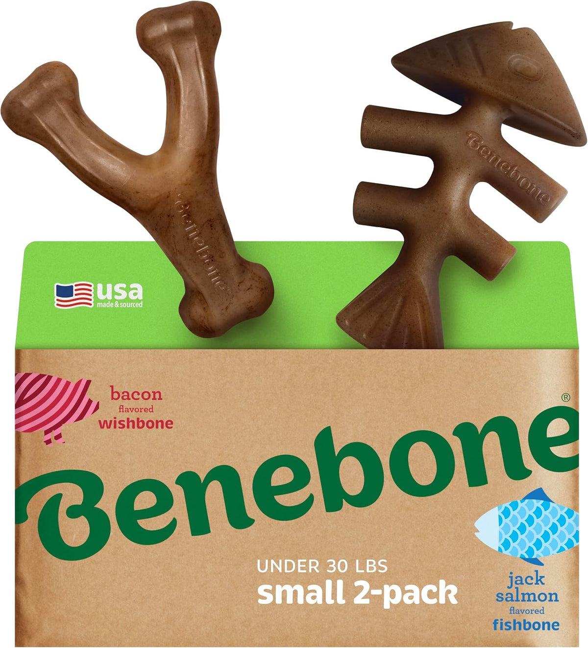Benebone Small 4-Pack Dog Toys for Aggressive Chewers – Under 30 lbs | Durable, Multipack, Super Chewer, Made in USA, Dog Bones, Long-Lasting, A Size for Every Dog, Keeps Them Busy