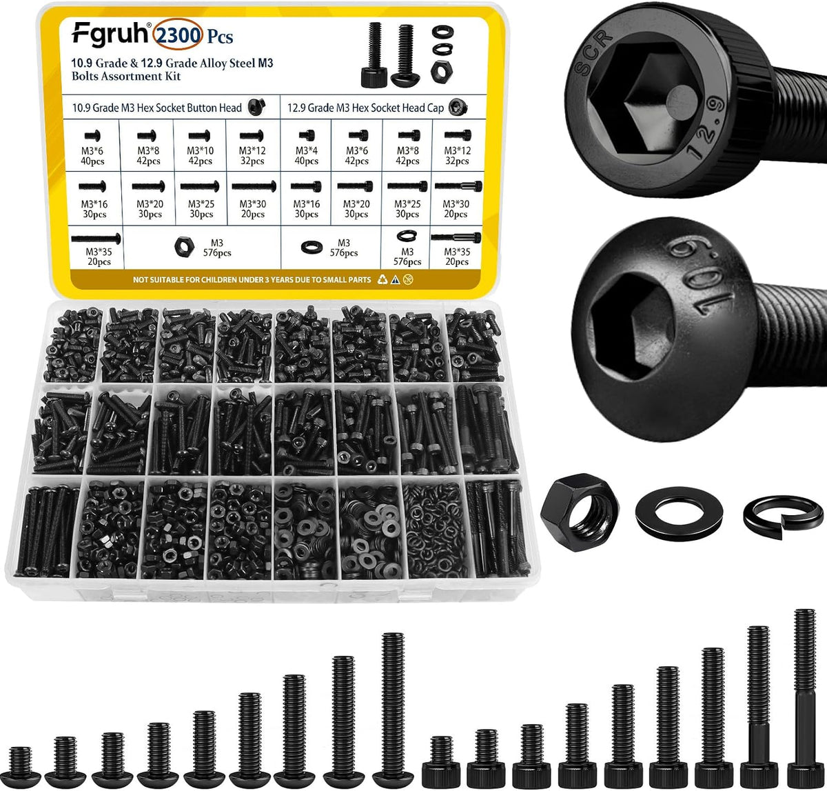 750PCS M3 Hex Socket Screw Assortment Kit,M3x6/8/10/12/16/20/25/30 mm